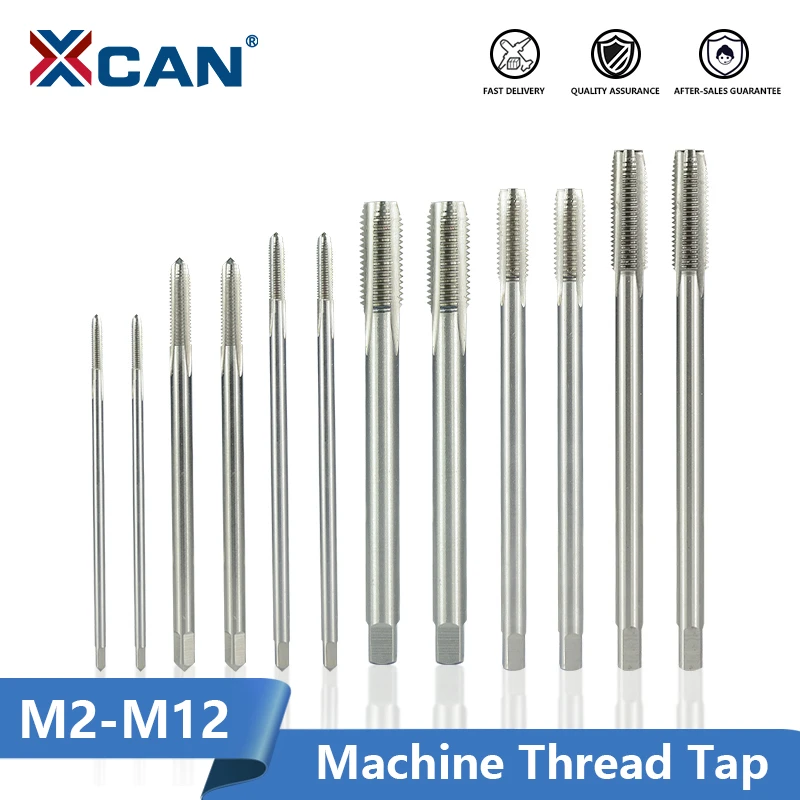 XCAN Machine Thread Tap HSS Screw Taps 90-150 Long Shank Metric Plug Tap M2-M12 For Metalworking Tools Straight Flute Screw Tap