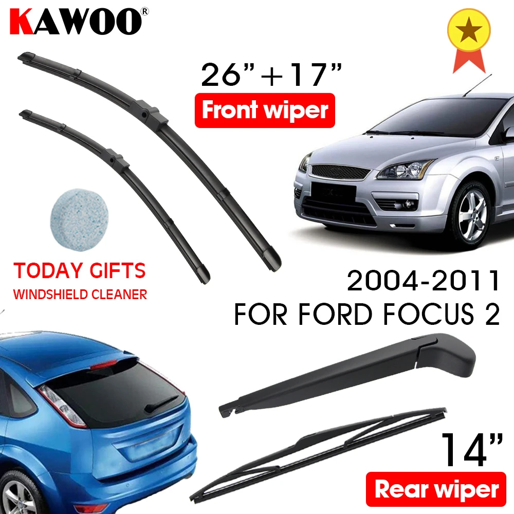 KAWOO Car Wiper Blade Windscreen Front Rear Wipers Blade For Ford Focus 2 Hatchback, 2004-2011 year Auto Car Accessories Styling