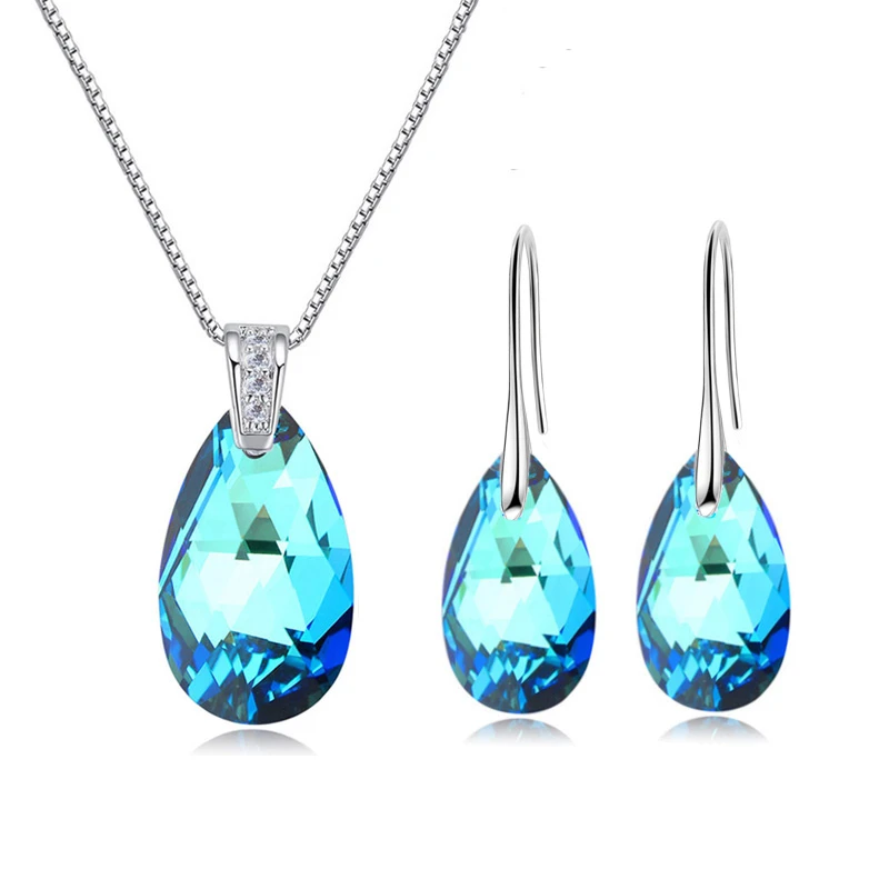 BAFFIN Genuine Crystals From Swarovski Jewelry Sets Pear-Shaped Pendant Necklace Dangle Earrings For Women Wedding Silver Color