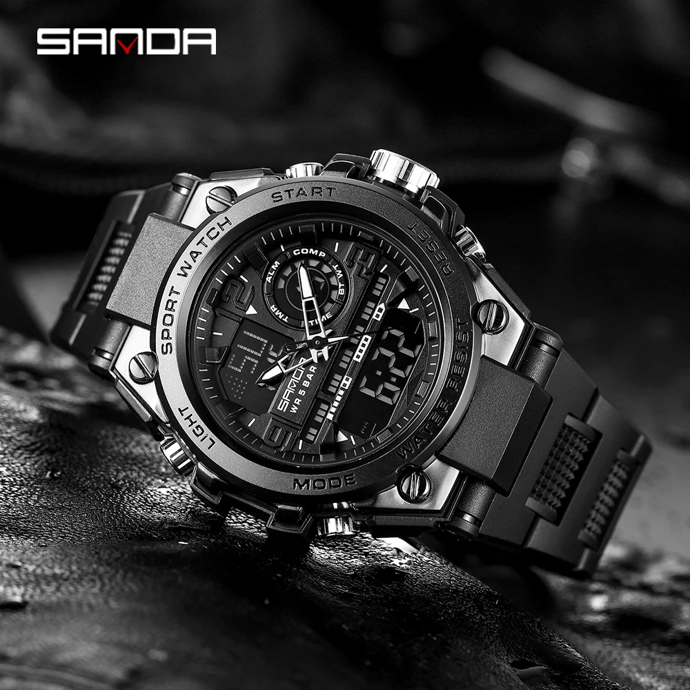 SANDA G Style Men Digital Watch Shock Military Sports Watches Dual Display Waterproof Electronic Wristwatch Relogio Masculino