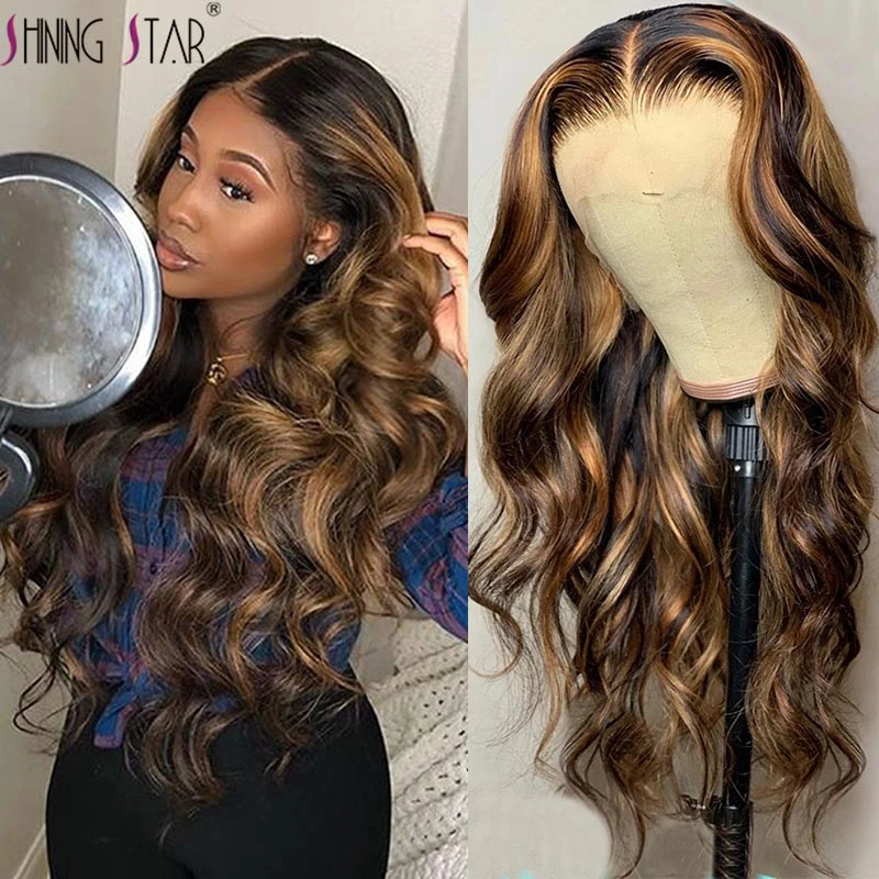 Highlight Wig Brown Colored Human Hair Wigs Body Wave Lace Front Wig Brazilian Lace Front Human Hair Wig Transparent Hd Lace Wig