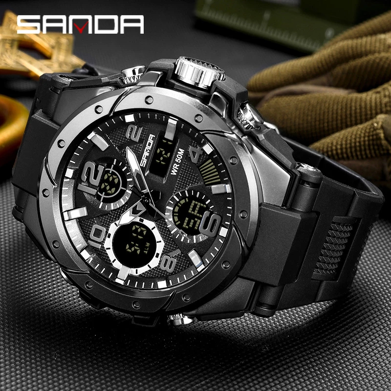 Sport Military Wrist Watch Men Watches Brand Male Watch For Men Clock Dual Display Wristwatch Army Outdoor Waterproof SANDA Hour