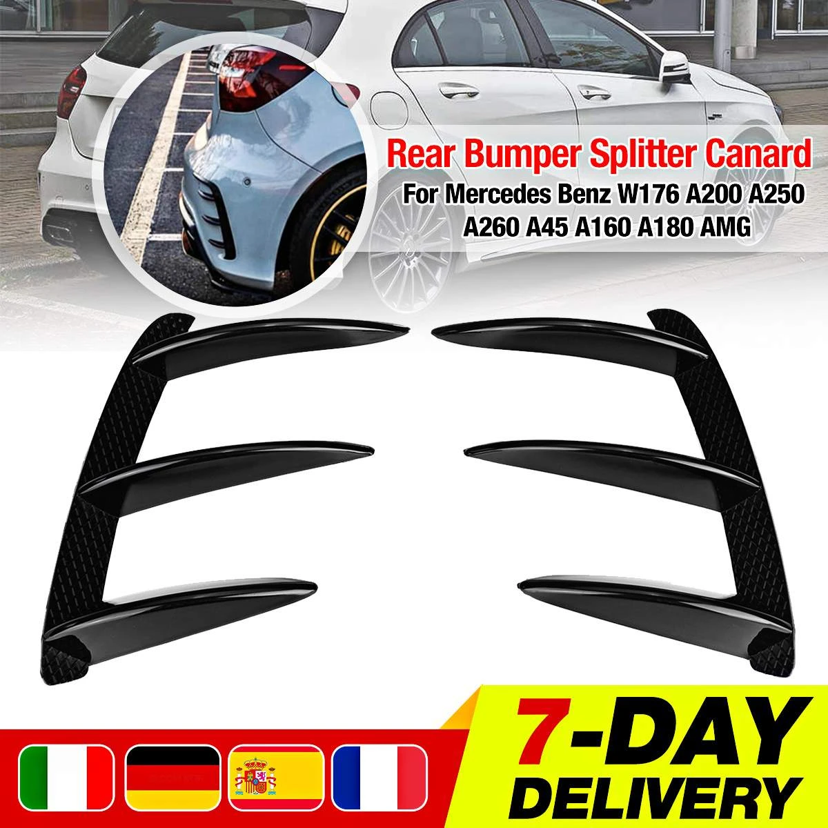 Car ABS Black Rear Bumper Spoiler Canards For Mercedes for Benz W176 A200 A250 A260 A45 A160 A180 For AMG Car Accessories