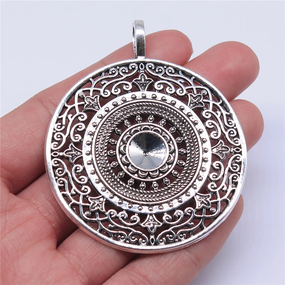 WYSIWYG 1pcs 68x56mm Round Mandala Flower Charm Pendants Filigree Round Mandala Charm For Jewelry Making