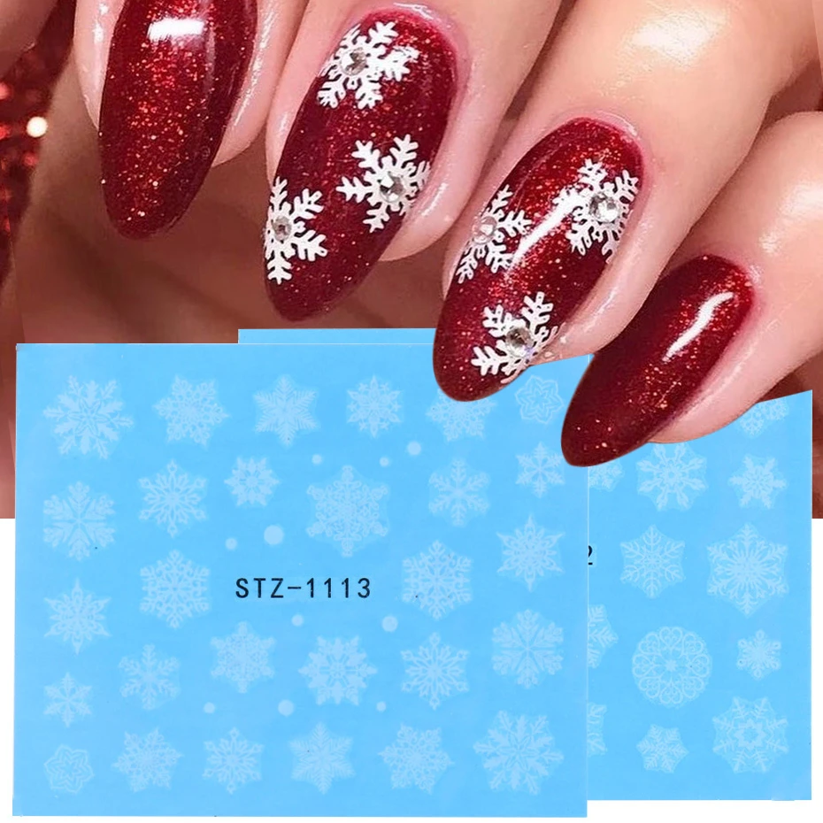 Winter White Stickers For Nails Christmas Snowflakes Water Transfer Decals Sliders Manicure Nail Art Decorations TRSTZ1098-1113