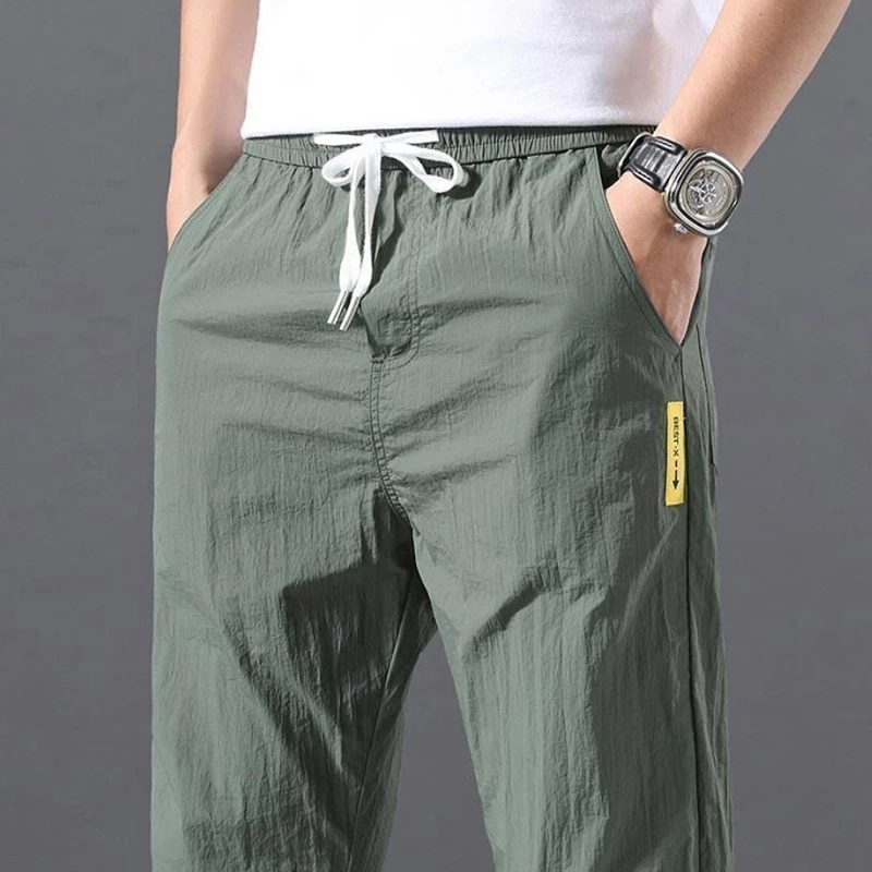 2021 Summer Men Pants Sports Outdoor Casual Trousers Solid Color Elastic Waist Lightweight Comfortable Male Long Pants Plus Size