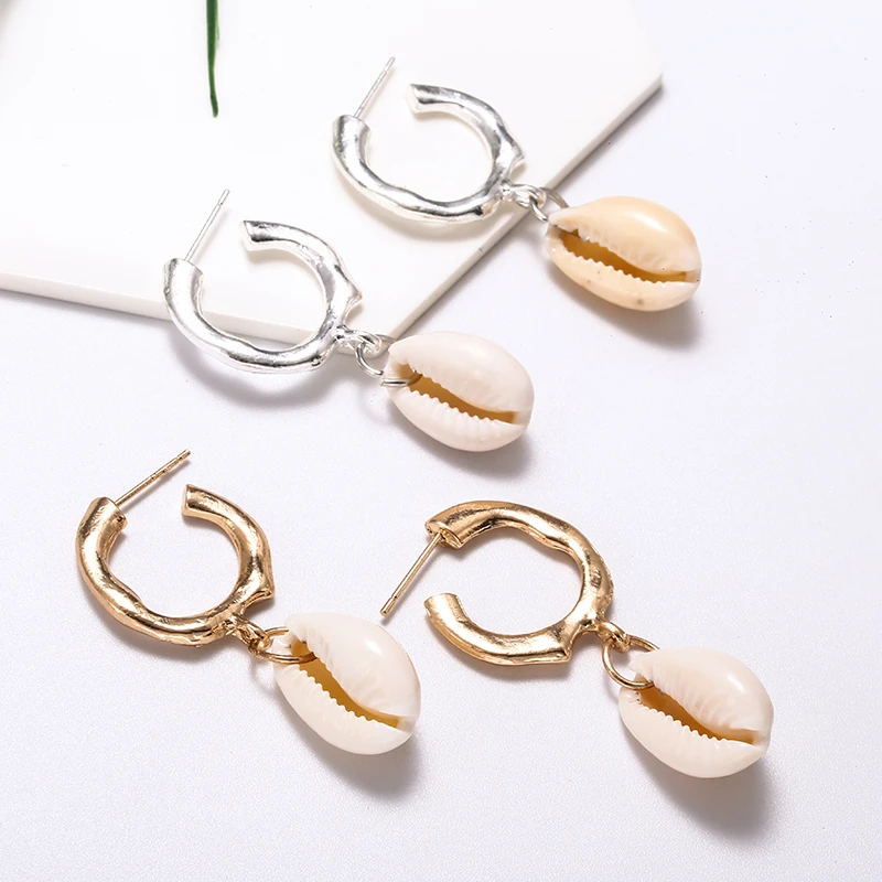 New Sea Shell Pendant Earrings Gold Color Statement Earrings For Women Weddings Party Irregular Geometric Jewelry Gift