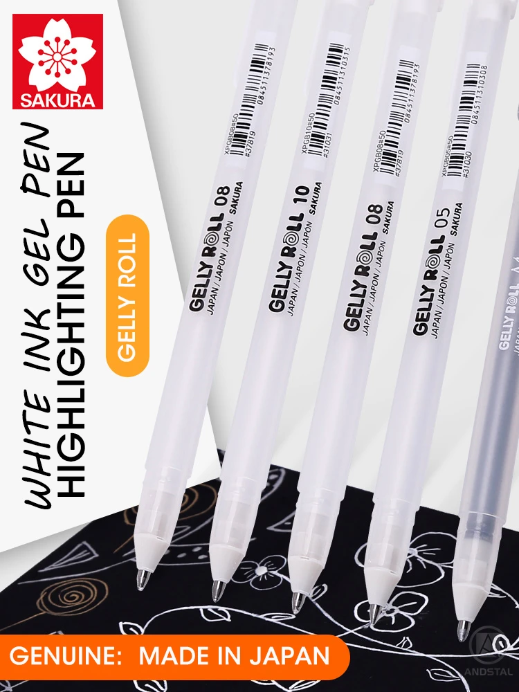 Sakura 3/5pcs White Ink Gel Pen Andstal Gelly Roll 05/08/10 Highlight Pens 0.3/0.4/0.5mm Golden Silver Grey Color Marker