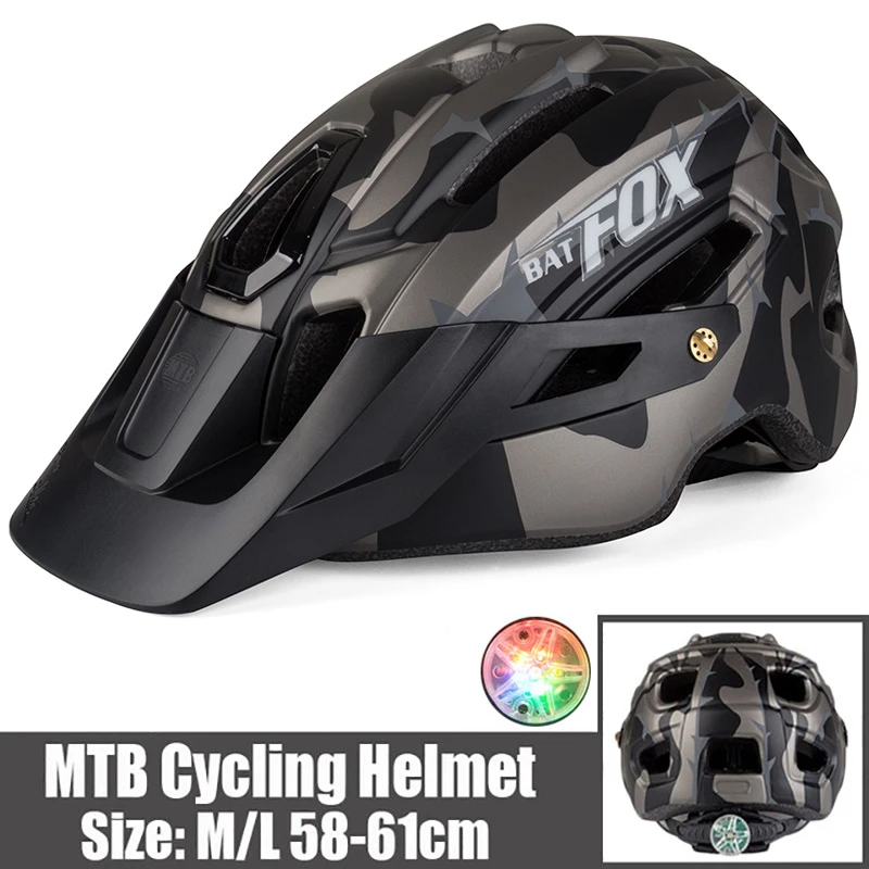 MTB Bicycle Helmet Camouflage Helmet Mountain Road Bike Riding Helmet With Tail Light DH AM casco ciclismo bicicleta