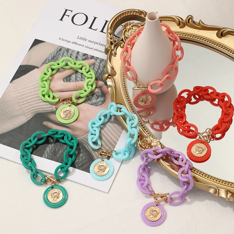 New Trendy Adjustable Open Bracelets Bangles For Women 2021 Charm Pendant Bracelet Colorful Resin Acrylic Vintage Bracelets