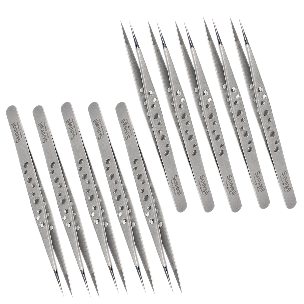 10PCS Electronics Tweezers ESD Straight Tip Precision Stainless Steel Forceps SMD BGA SMT Phone Repair Hand Tool Wholesale