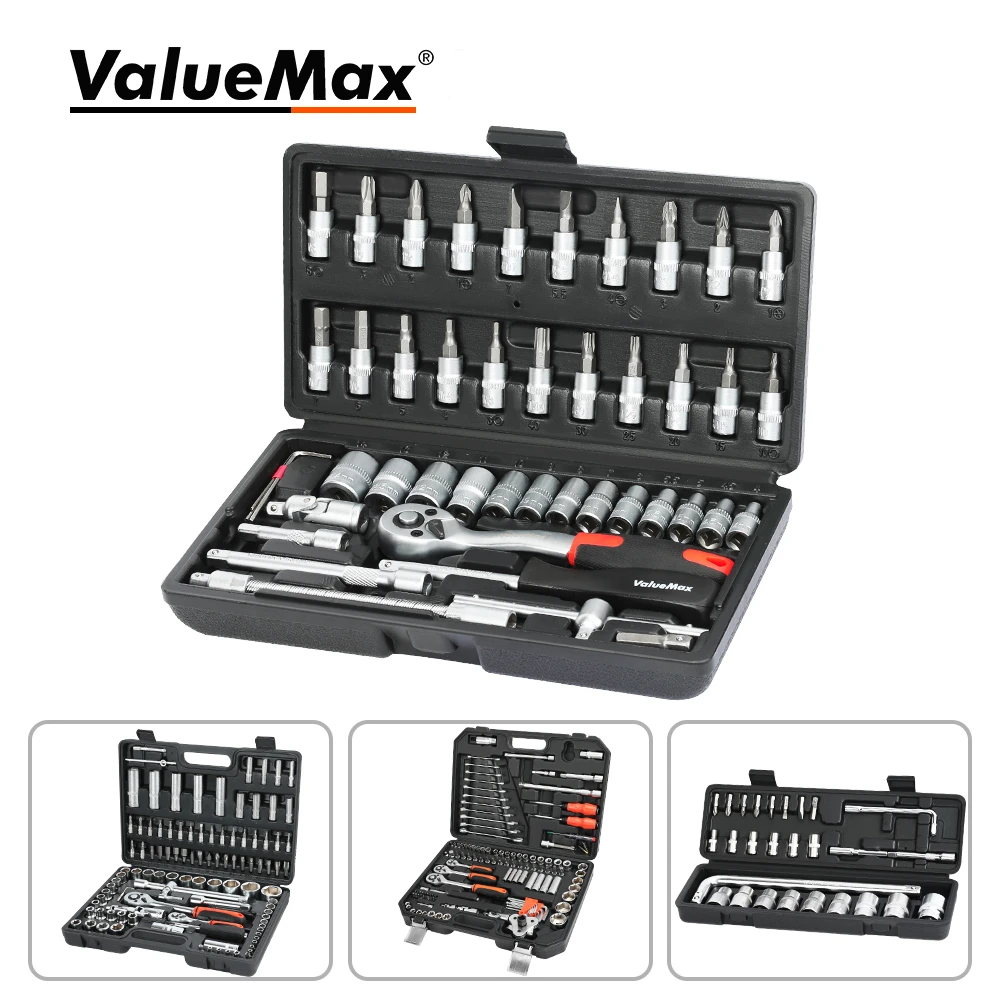 ValueMax Hand Tool Sets Car Repair Tool Kit Set Mechanical Tools Box for Home Workshop Socket Wrench Set Ratchet Screwdriver Kit