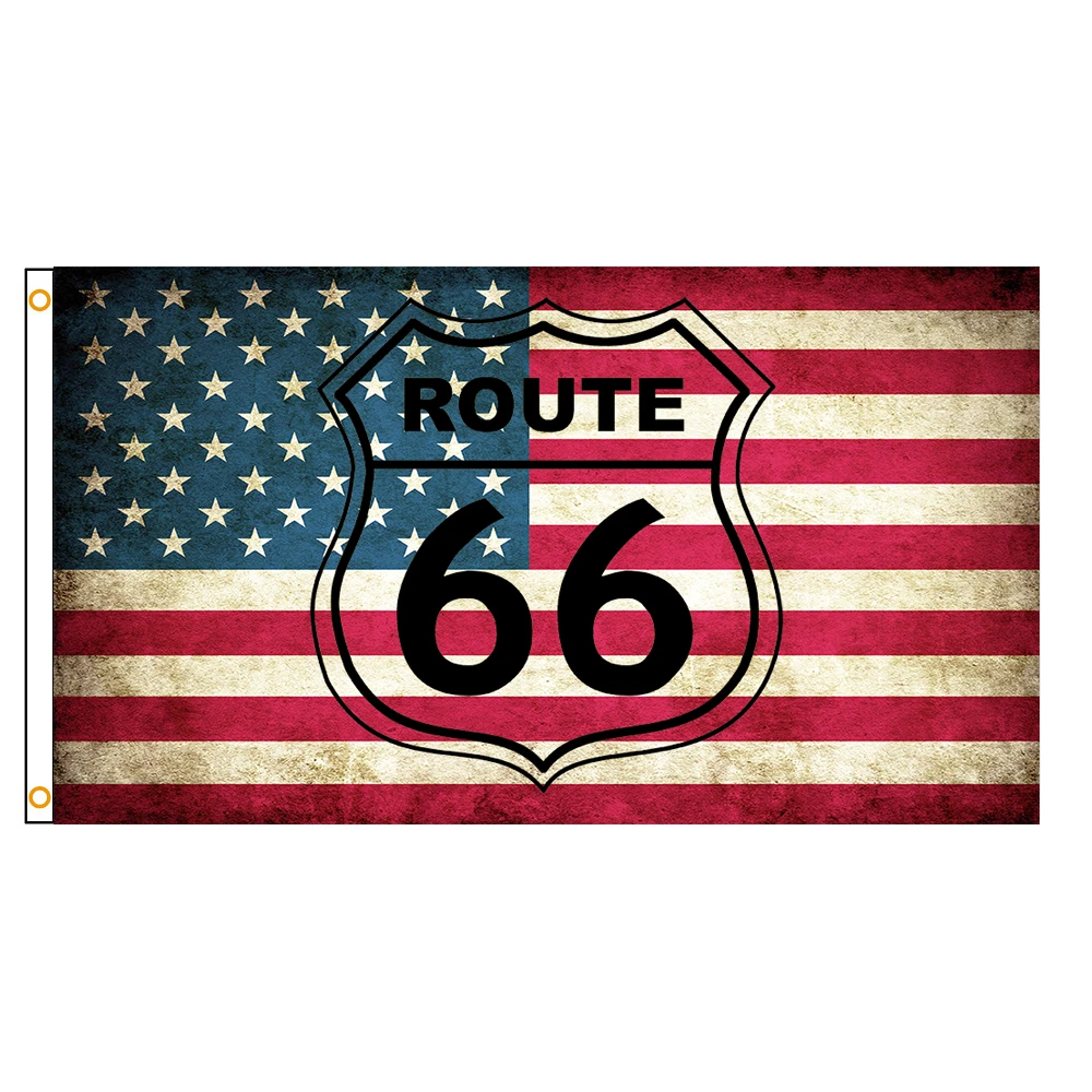 90x150cm Route 66 Motorcycle Biker Rider Retro USA Flag