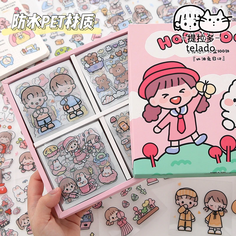 20 cs/set Kawaii Telado Cream Rabbit Daily PET Waterproof Stickers Scrapbooking Diy  Diary Stationery Sticker Cute