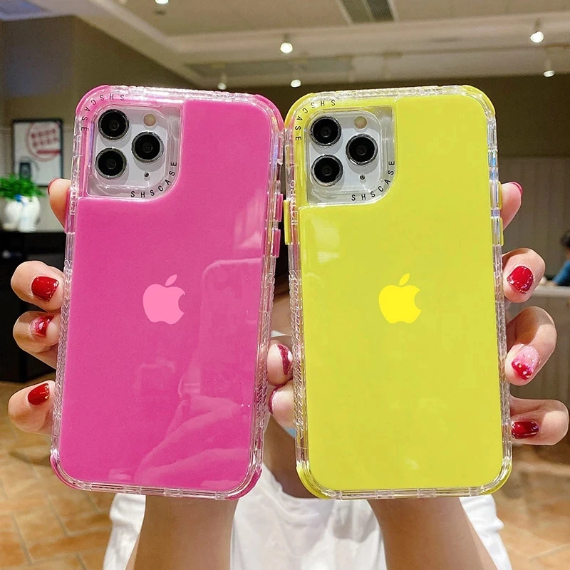 Candy Color Shockproof Bumper Phone Case For iPhone 12 13 11 Pro Max XR X XS Max 7 8 Plus 12 11 Mini Transparent Soft Back Cover