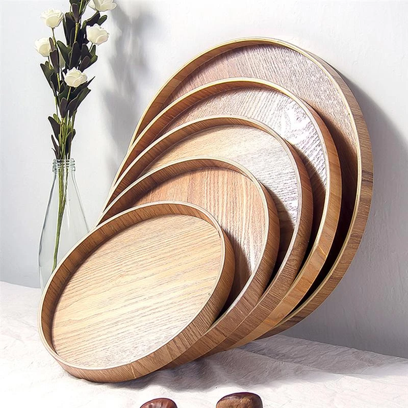 Japanese Style Round Tray Food Serving Plate Wood Snack Deseert Plate Teaboard Natural Tea Food Server Dishes Drink Platter