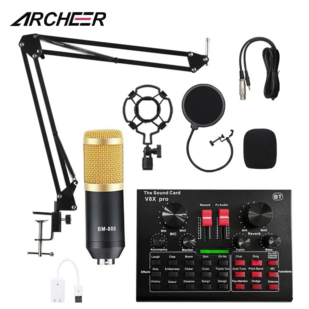 LEORY V8X PRO Audio Mixer BM800 Condenser Microphone Live Sound Card BT USB Game DSP Recording Professional Streaming V9X Phone