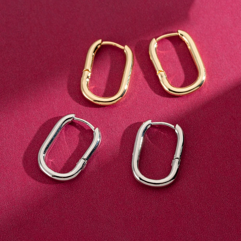 Silver Color Geometric Oval Hoop Earrings For Women 2021 New Charm Prevent Allergy Earrings Jewelry Party Accessories Gifts