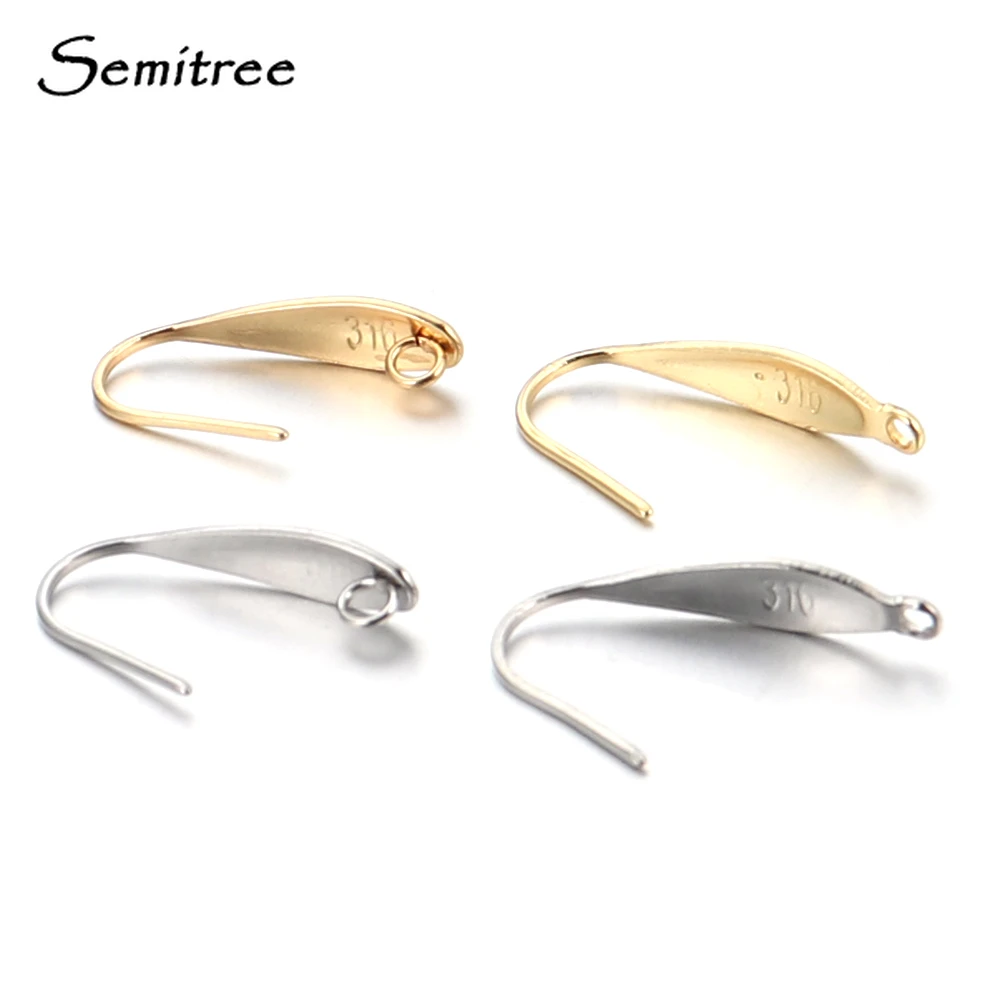 Semitree 50pcs 316 Stainless Steel Ear Wire Hooks Wholesale Gold Earrings Findings DIY Jewelry Making Earring Accessories Crafts