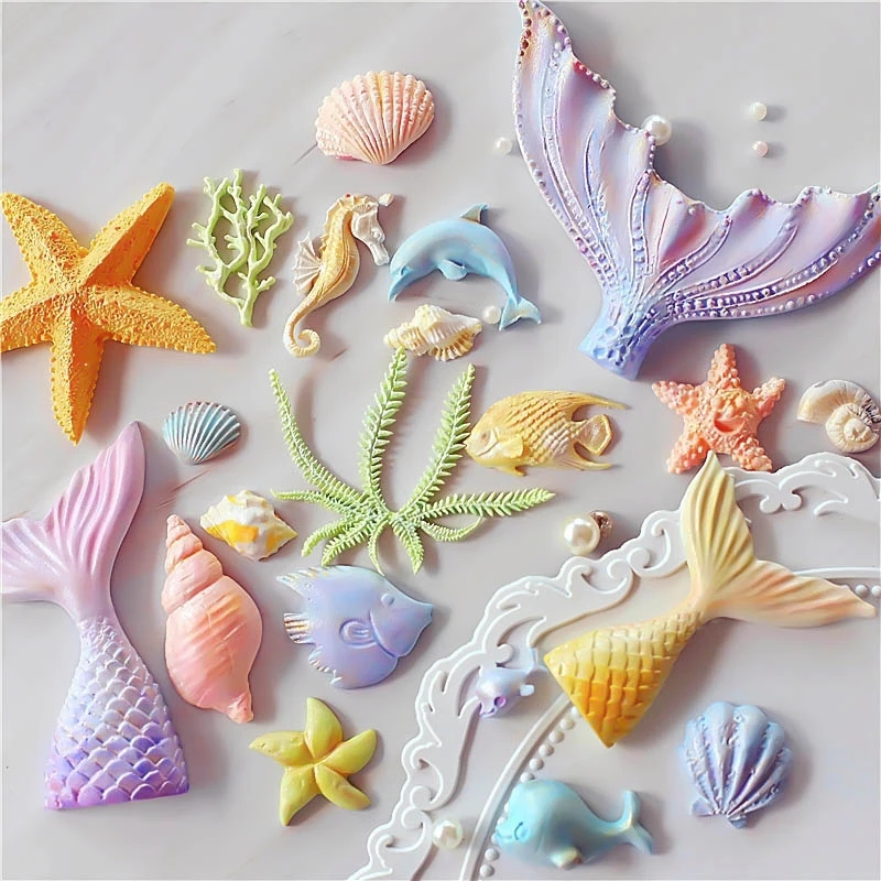 Fish Seaweed Dolphin Cake Mold Seahorse shell Mould Starfish Mermaid Cake Border Fondant for Kitchen Baking Decoration Molds