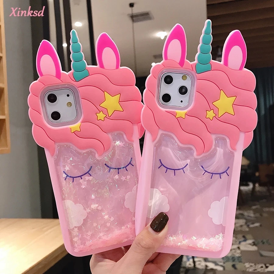 3D Cartoon Pink Quicksand Unicorn Soft Silicone Liquid Stars Case For Iphone 12 Mini 11 Pro 8 7 6S 6 Plus 5 SE XS Max XR X Cases