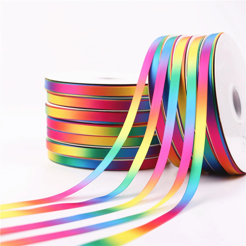 Gradient Color Silky Grosgrain Ribbons Wedding Festival Party Decorations Bow Craft Card Gifts Wrapping Supplies DIY 10mm 5Yards