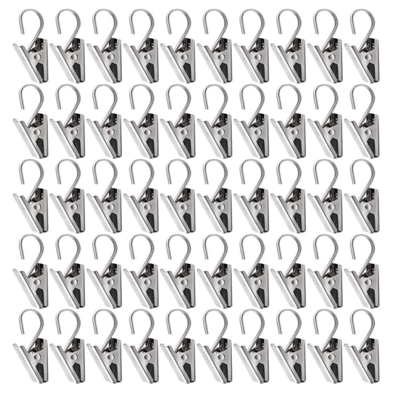 50 PCS Stainless Steel Curtain Clips with Hook for Curtain Photos Home Decoration Outdoor Party Wire Holder