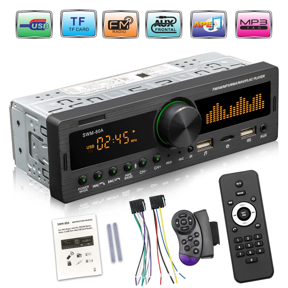 1Din Car Radio Multimedia  Handsfree MP3 Player FM AM Audio 12V USB/SD/AUX Input In Dash Locator Auto Stereo Head Unit
