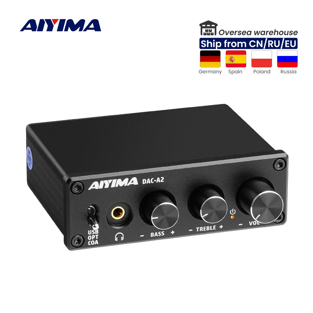 AIYIMA Mini HiFi 2.0 Digital Audio Decoder USB DAC Headphone Amplifier 24Bit 96KHz Input USB/Coaxial/Optical Output RCA Amp DC5V