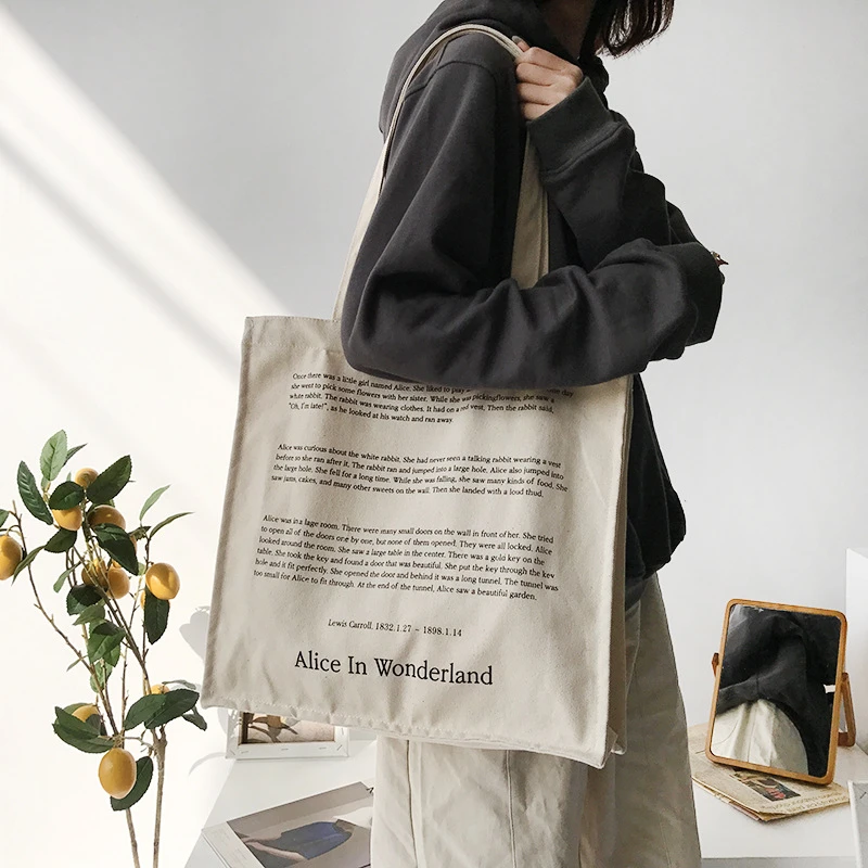 Women Canvas Shoulder Bag Fairy Tales Print Daily Shopping Bags Students Books Bag Thick Cotton Cloth Handbags Tote For Girls
