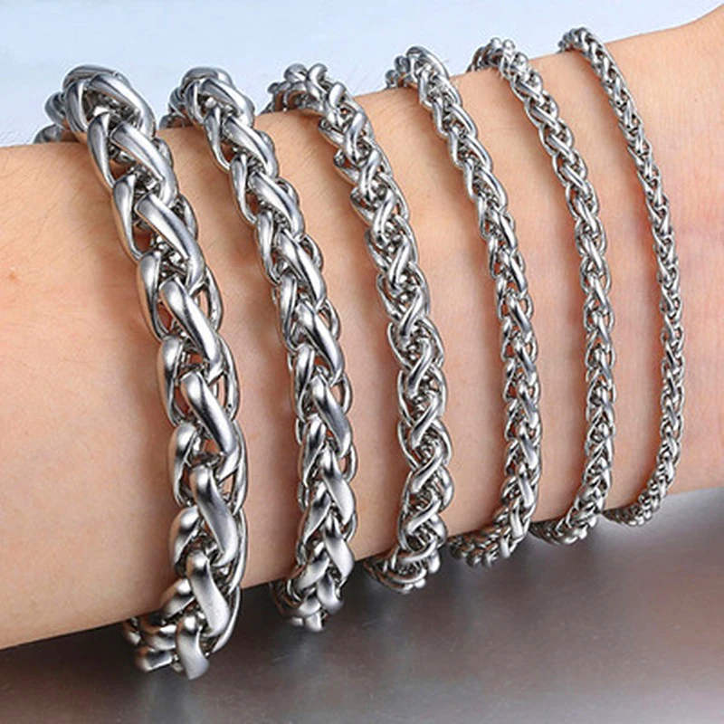 HNSP Stainless Steel Bracelet 3MM - 6MM Weave Hand Chain For Men Male