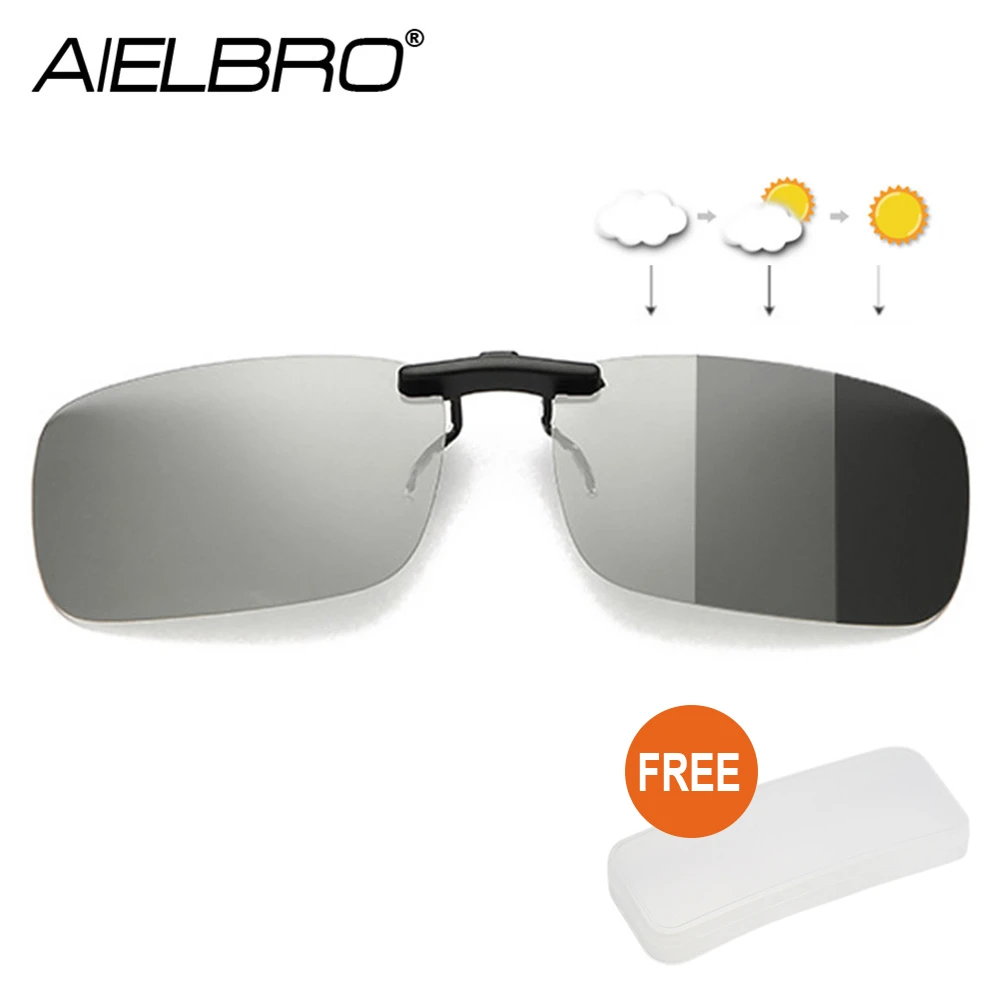 AIELBRO Cycling Driving Clip on Sun Glasses for Men Photochromic Glasses Night Vision Sunglasses Polarized Clip on Sunglasses