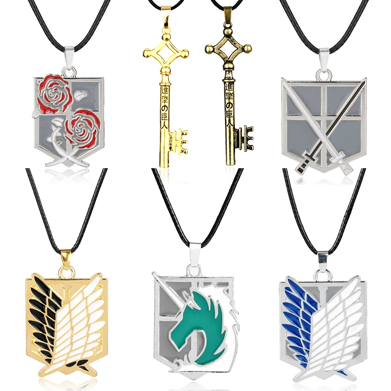 Attack On Titan Necklace Anime Eren Key Shingeki No Kyojin Pendant Necklace Wings Of Liberty Badge Necklace Colar  Fans Cosplay