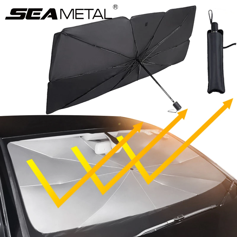 Car Windshield Sun Shade Umbrella Retractable UV Reflection Auto Sunshade Cover Front Window Sun Protect for Car Easy to Storage