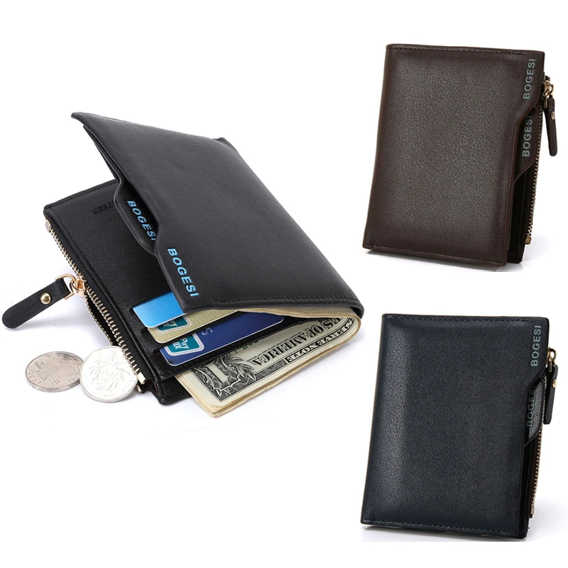 Men Wallet PU Leather Short Bifold Purses Multifunction Fashion Coin Bag Zipper Small Money Purses Clutch Money Clip Men Wallet