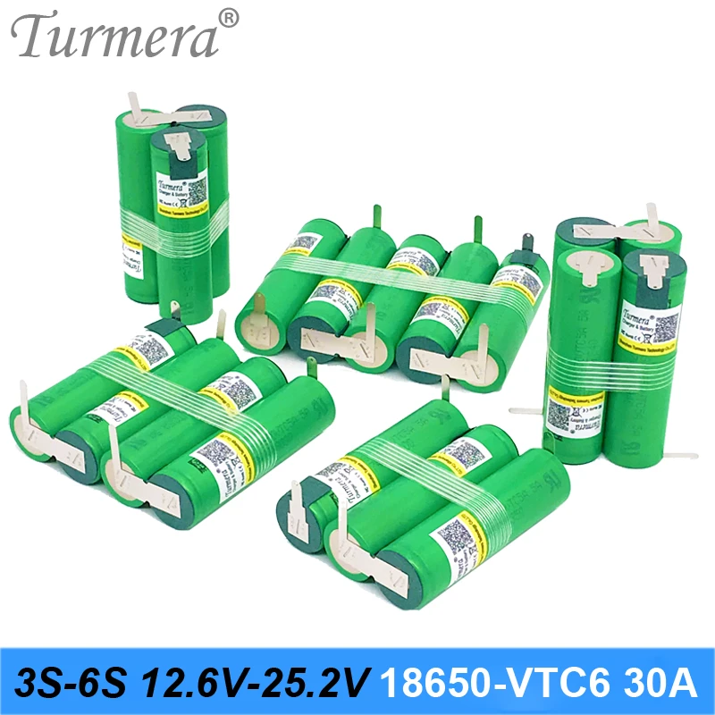 Turmera 3S 18650 VTC6 12.6V 4S 16.8V 5S 21V 6S 25V US18650VTC6 3000mah Battery 30A for Shurika Screwdriver Battery (Customize)