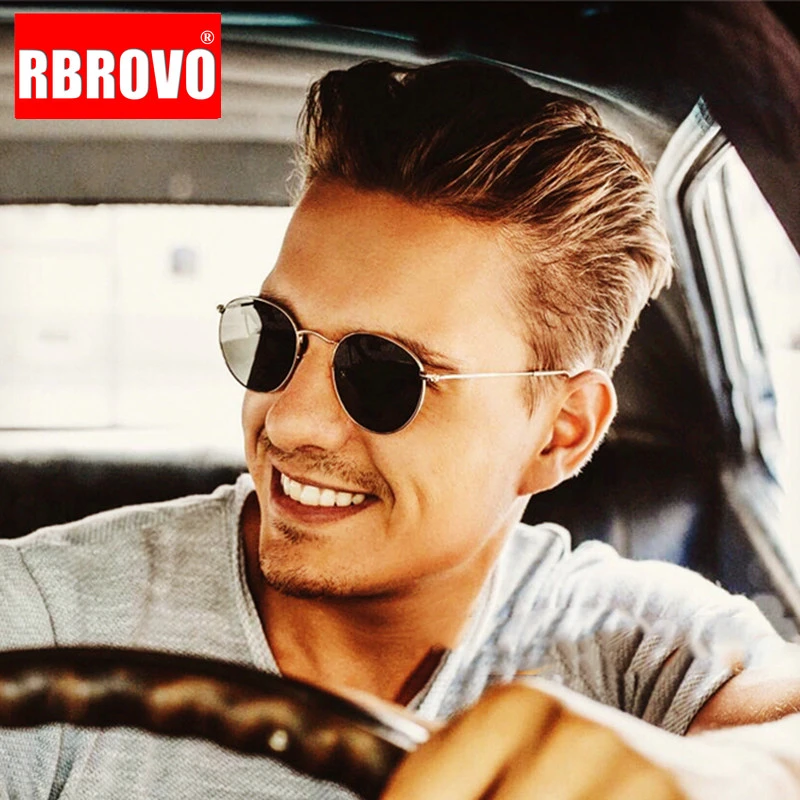 RBROVO 2021 Metal Vintage Sunglasses Men Mirror Classic Retro Street Beat Round Glasses Women Glasses Driving Oculos De Sol