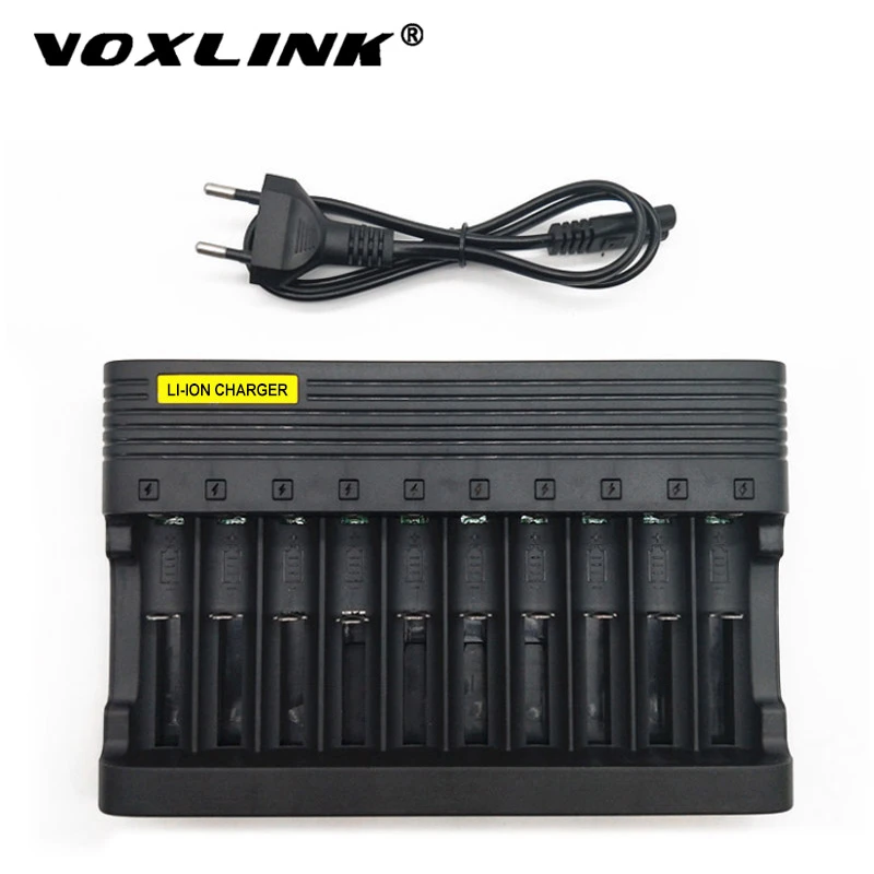 VOXLINK 18650 Battery Charger EU 10slots Smart lithium charging 14500 16350 18500 USB Output Li-ion Rechargeable Battery Charger