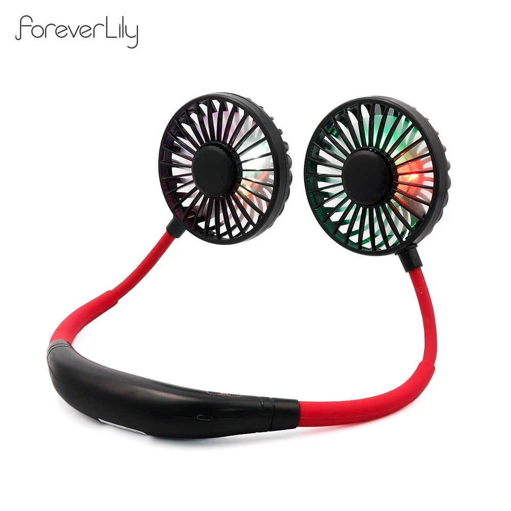 Mini Portable Hanging Neckband Fan USB Rechargeable Double Fans Air Cooler Conditioner Colorful Aroma Electric Desk Fan For Room