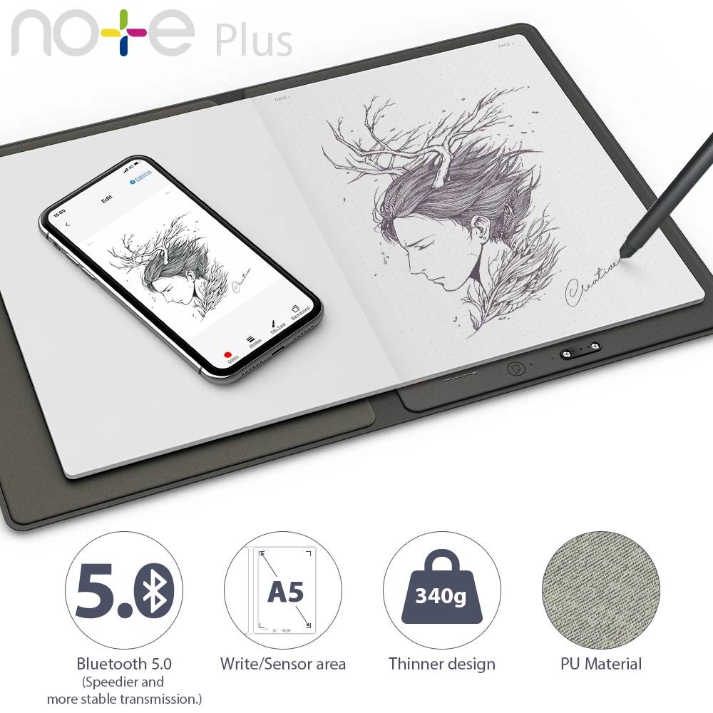 XP-Pen Note Plus Smart Notebook Bluetooth 5.0 Compatable Reusable Erasable Cloud Flash Storage For School Office App Connection
