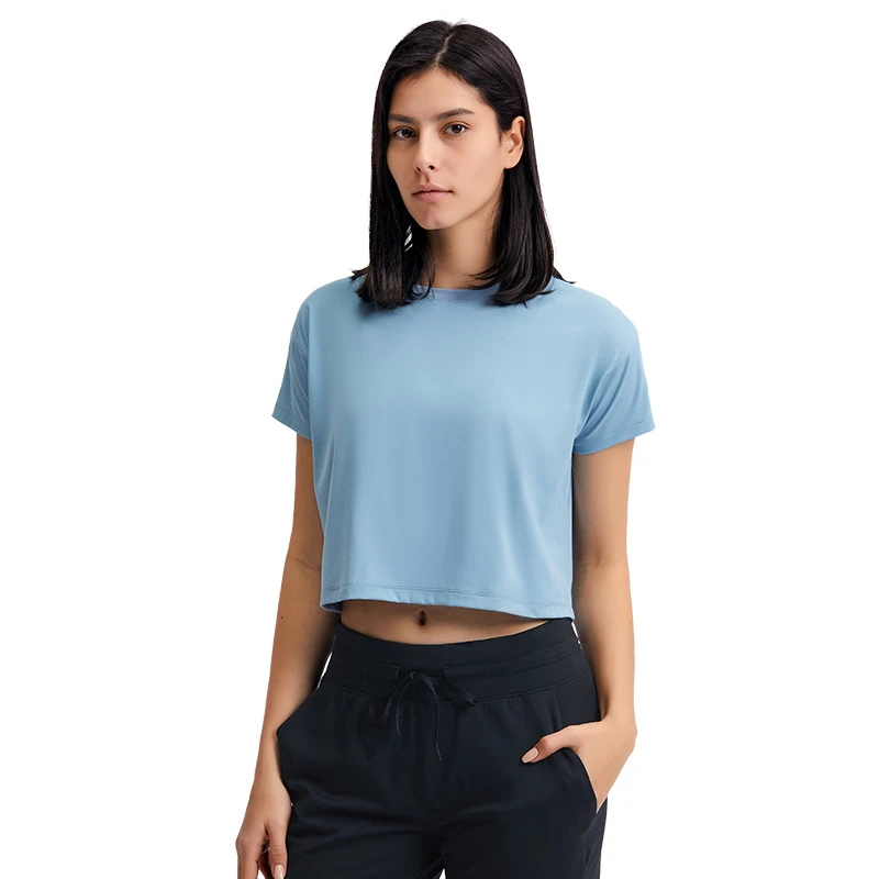 Sexy Fitness Yoga Femme T -shirt Cropped Crop Top Quick Drying Loose And Breathable Sports Runnings Gym Clothes Blouses Women