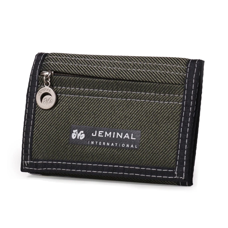 Mens Trifold Short Wallet With ID Window Simple Velcro Card Holder Bag Children's Canvas Small Pocket Coin Purse