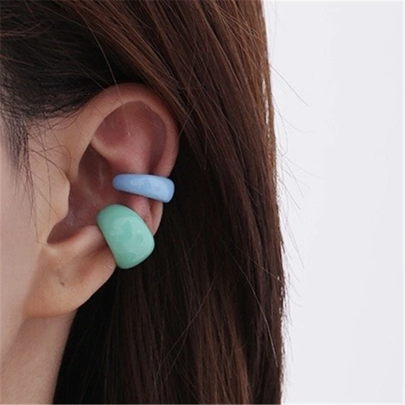 2021 New Trend Colorful Dripping Oil Metal Geometric C-shaped  Ear Clip Copper Ear cuff For Women Girls Aesthetic Jewellery