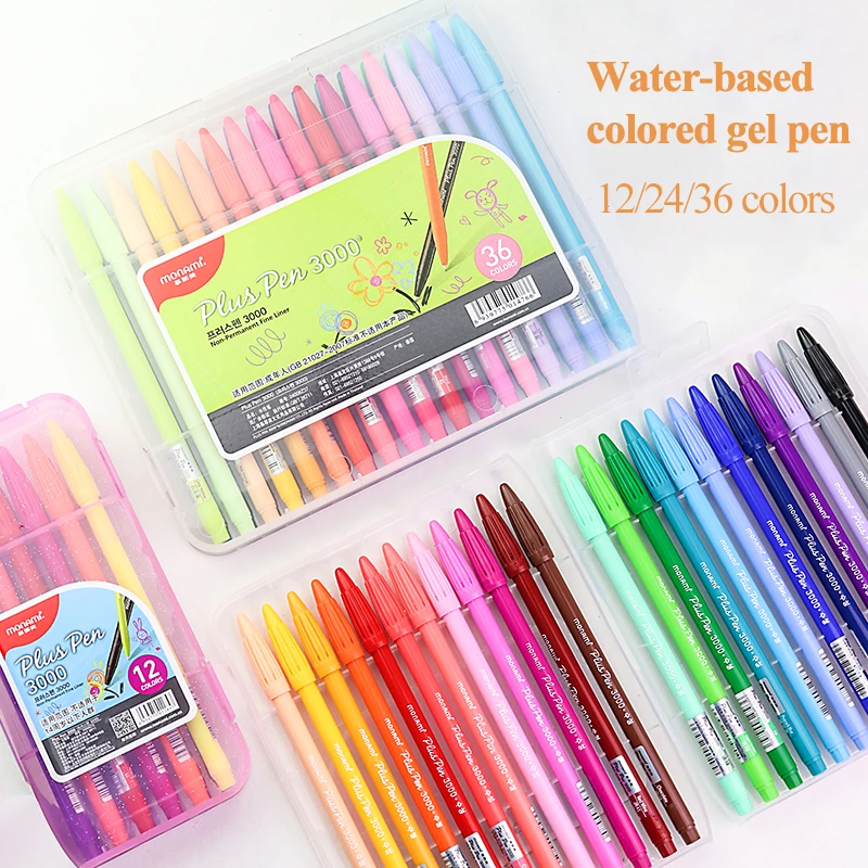 Monami Water-based Gel Pens 12/24/36 Colors Hand Account Hook Line Pens Writing/Graffiti/Notes Canetas Stationery Plus Pen 3000