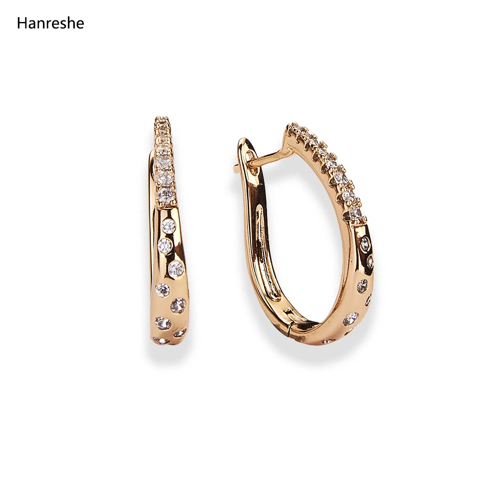 Hanreshe Copper Stud Earrings Vintage Jewelry Party Natural Zircon Earrings Romantic Round Exquisite Couple Earring Women Gift