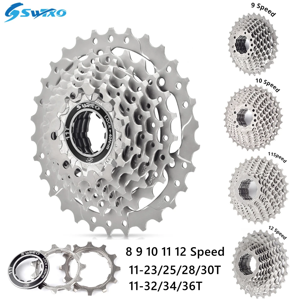 SWTXO Road Bike Cassette 8 9 10 11 12 Speed Velocidade 11-23T/25T/28T/30T/32T/34T Bicycle Freewheel MTB Sprocket for SHIMANO