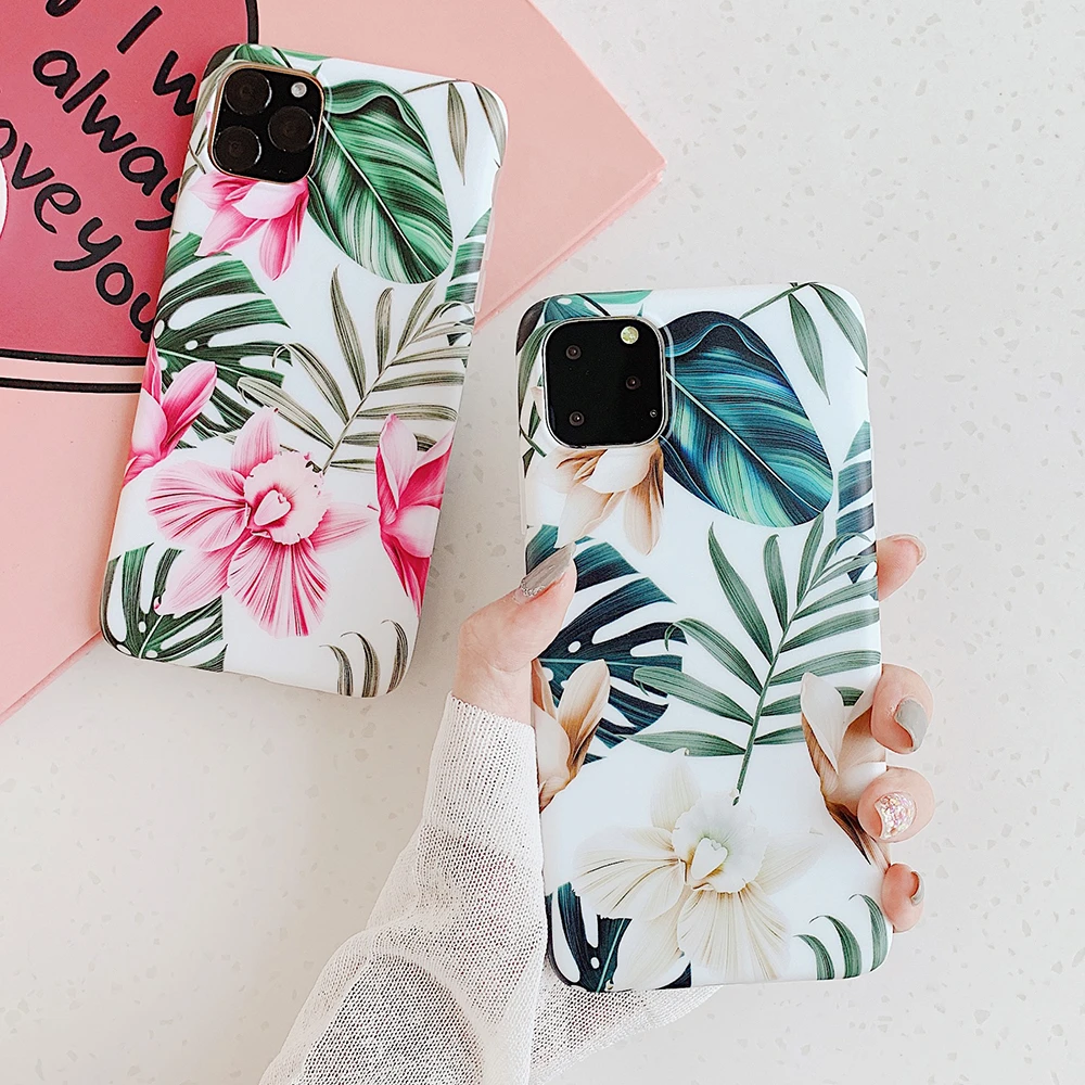 LOVECOM Retro Flowers Banana Leaf Phone Case For iPhone 13 12 11 Pro Max 12 Pro Mini XS Max X XR 7 8 Plus Soft Phone Back Cover