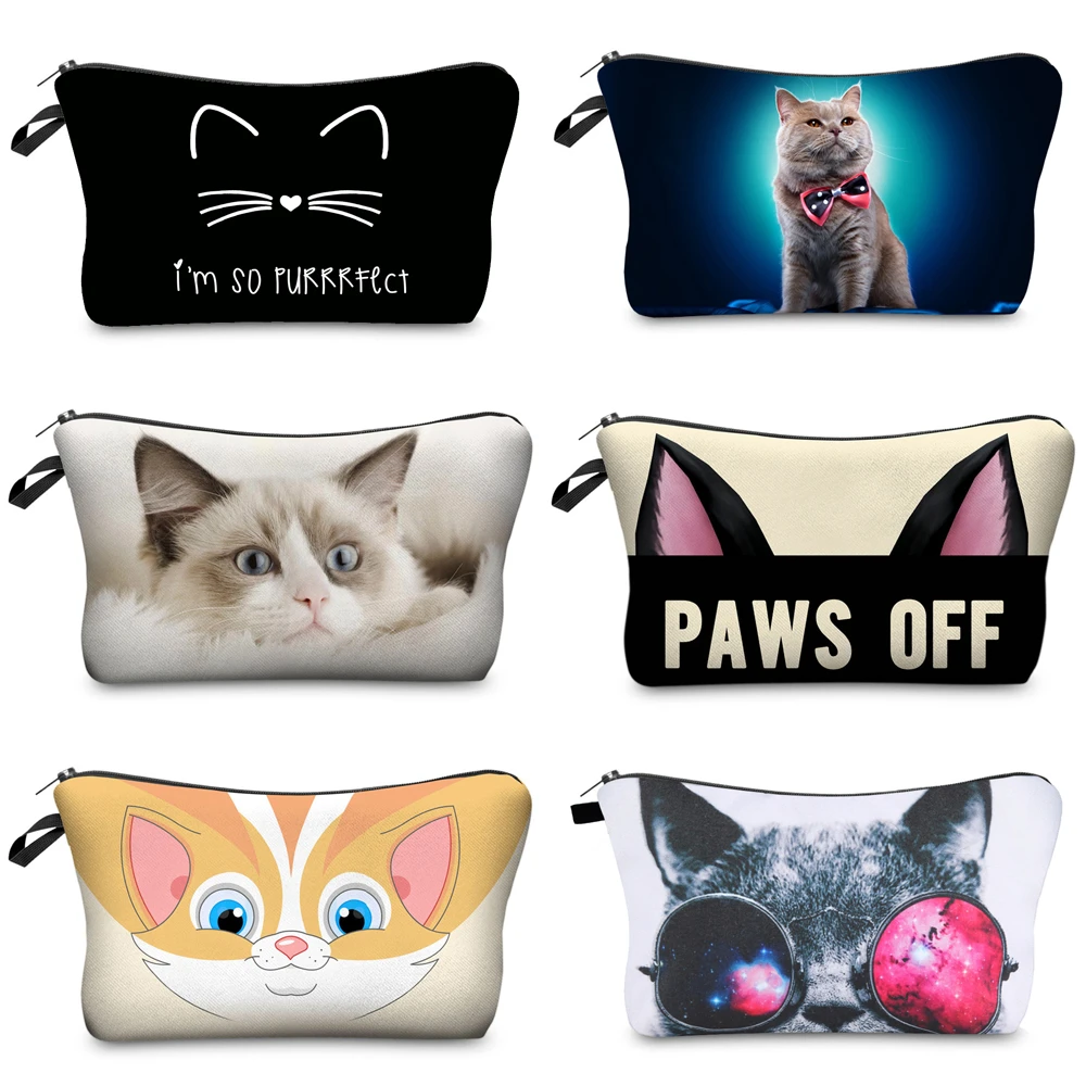 Jom Tokoy  cosmetic organizer bag Pure black Cute cat prints Cosmetic Bag Fashion Women Brand makeup bag