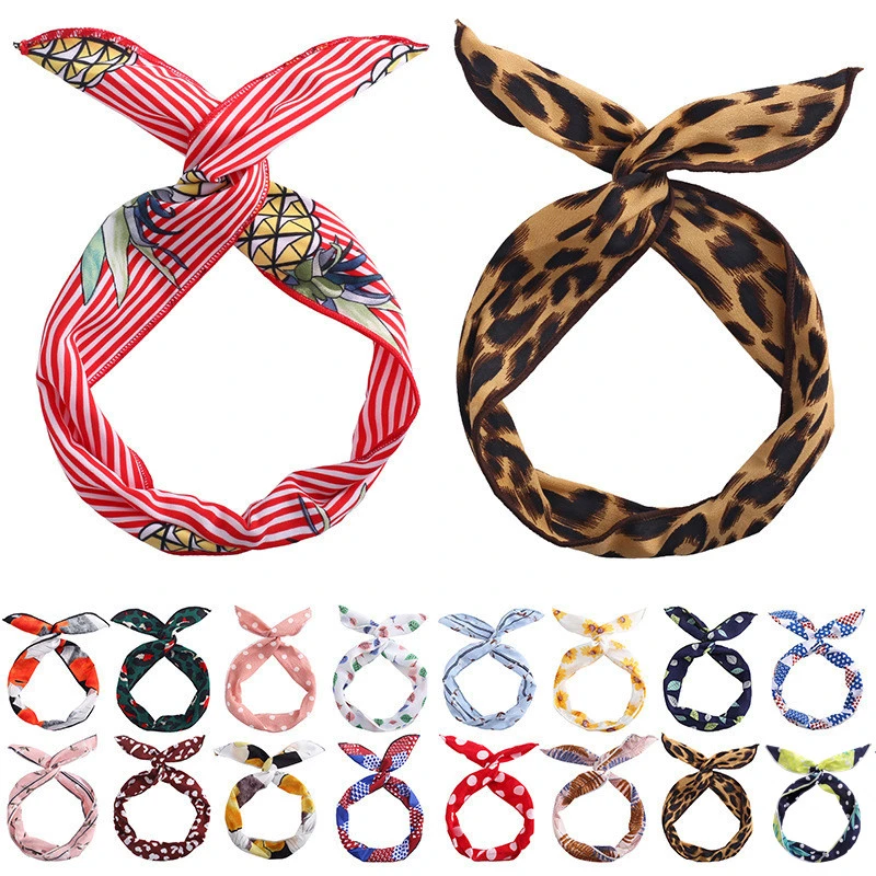 Fashion Bunny Ears With Iron Wire Headband Printed Fabric Women Girls Scrunchies Hairband Hair Band Holder Accessories Headdress