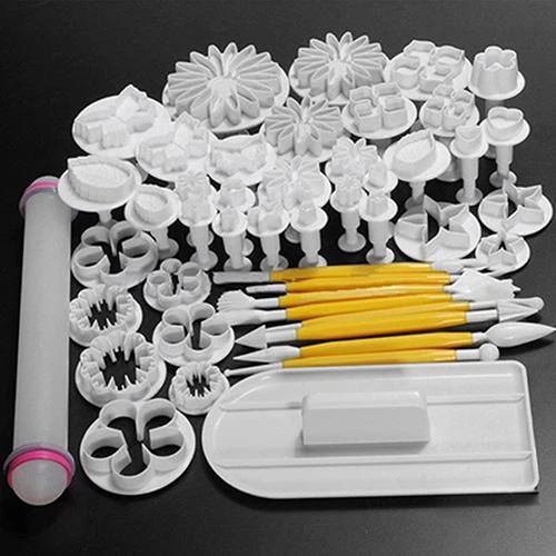 46pcs Fondant Sugarcraft Cake Decorating Plunger Cutters Mold Icing Mould Tools Food Grade Plastic Mould Set Making Cake Fondant